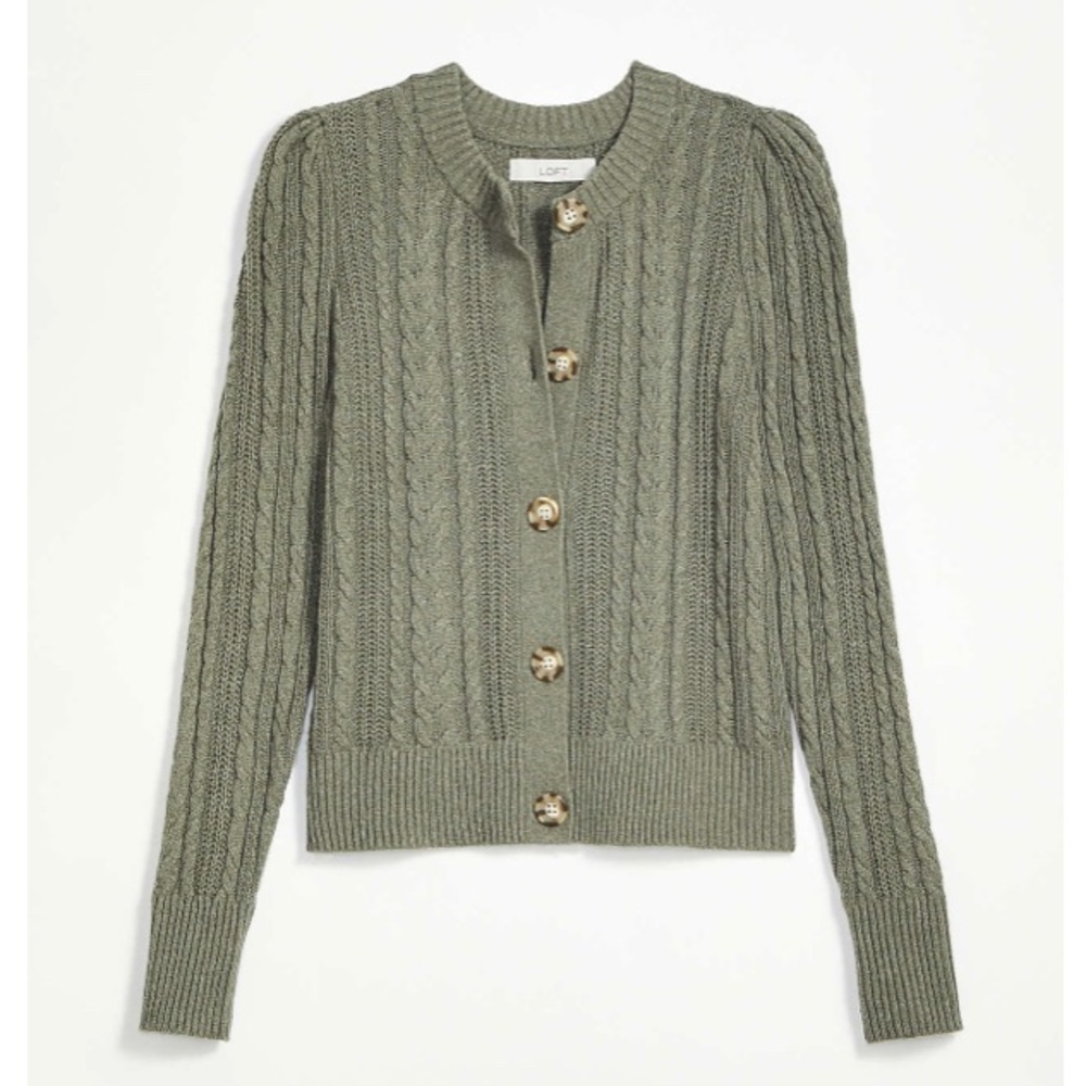 LOFT Cable Cardigan- size large, green